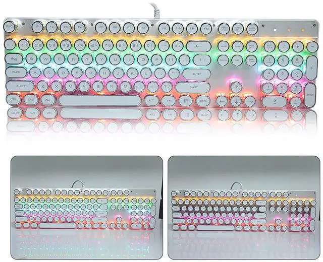 Alt view image 3 of 7 - Mechanical Keyboard White Retro Round Cap Computer Parts for PC Keyboard Mechanical Game Keyboard