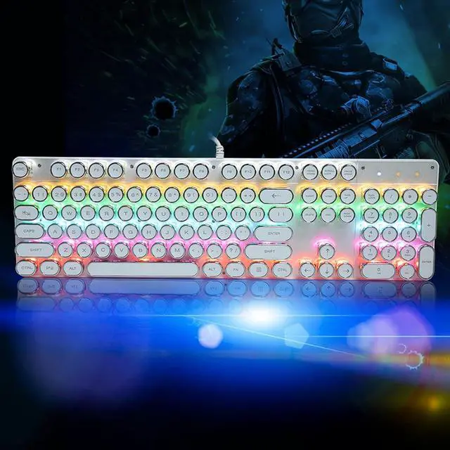 Alt view image 7 of 7 - Mechanical Keyboard White Retro Round Cap Computer Parts for PC Keyboard Mechanical Game Keyboard