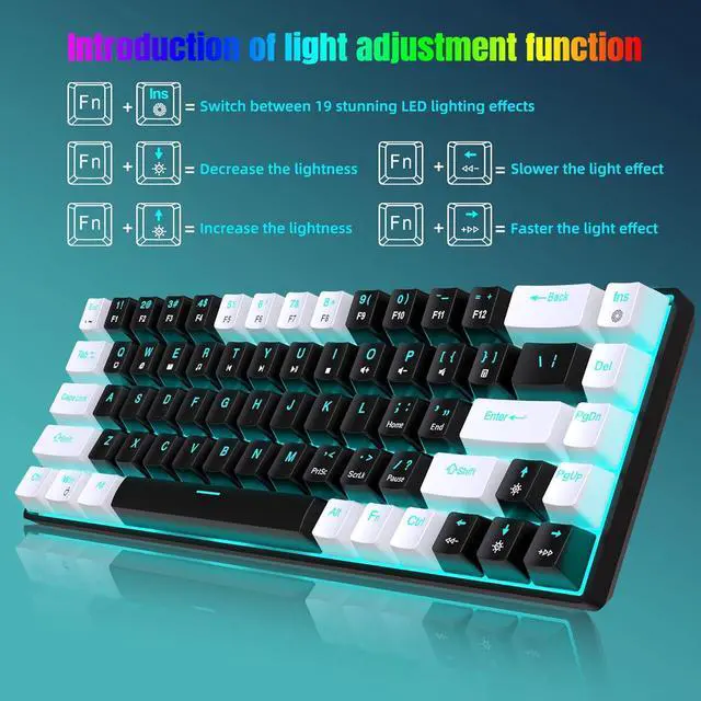 Alt view image 3 of 7 - Wired Gaming Keyboard, RGB Backlit Keyboard, Ultra-Compact 68 Keys Keyboard for PC/Mac Gamer, Typist, Travel, Easy to Carry on Business Trip, 19 Different Lighting Modes