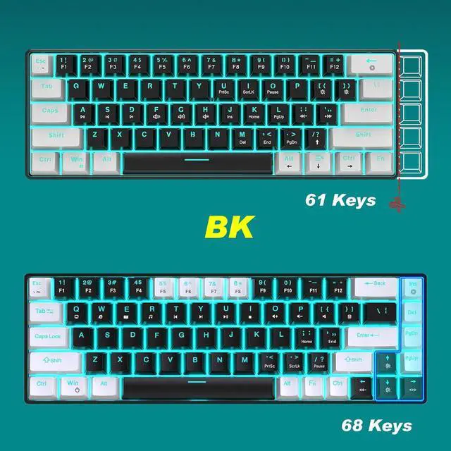 Alt view image 2 of 7 - Wired Gaming Keyboard, RGB Backlit Keyboard, Ultra-Compact 68 Keys Keyboard for PC/Mac Gamer, Typist, Travel, Easy to Carry on Business Trip, 19 Different Lighting Modes