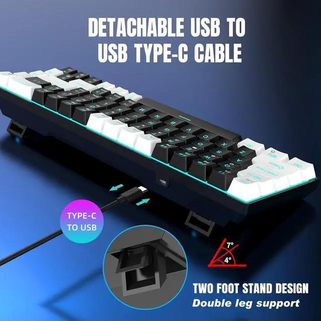 Alt view image 5 of 7 - Wired Gaming Keyboard, RGB Backlit Keyboard, Ultra-Compact 68 Keys Keyboard for PC/Mac Gamer, Typist, Travel, Easy to Carry on Business Trip, 19 Different Lighting Modes