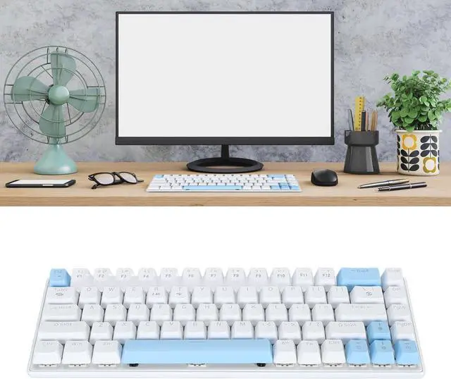 Alt view image 4 of 7 - Mechanical Gaming Keyboard, RGB Backlit Mechanical Keyboard 61 Keys DC 5V 2.4G Blue Switches for Laptops for Tablets (Blue and White)