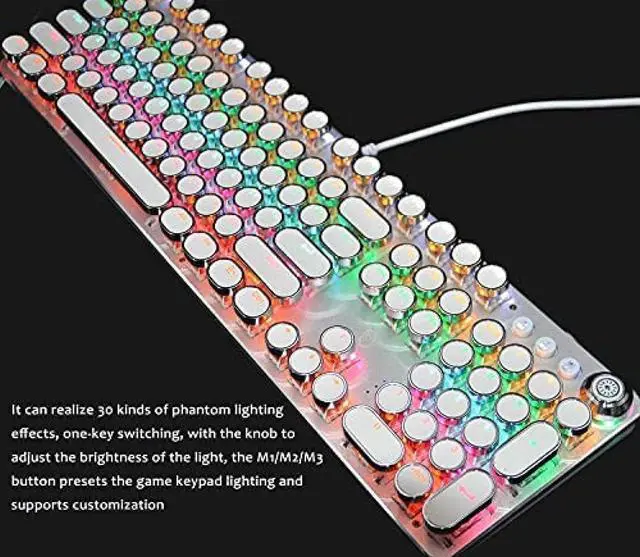 Alt view image 2 of 7 - Mechanical Keyboard LED Backlit Retro Typewriter Gaming Keyboard and Mouse Mouse Pad Combo USB Keyboard -Blue Switch 104 Keys Vintage Inspired Steampunk,White
