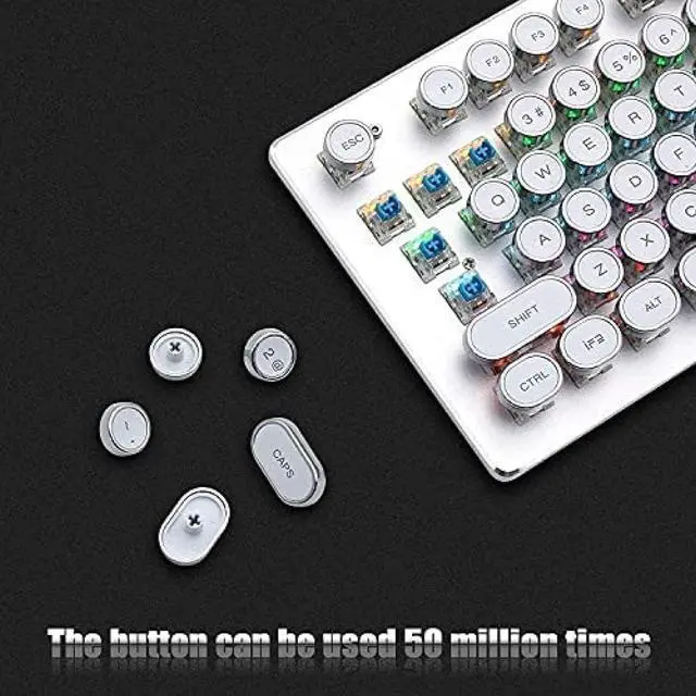 Alt view image 4 of 7 - Mechanical Keyboard LED Backlit Retro Typewriter Gaming Keyboard and Mouse Mouse Pad Combo USB Keyboard -Blue Switch 104 Keys Vintage Inspired Steampunk,White