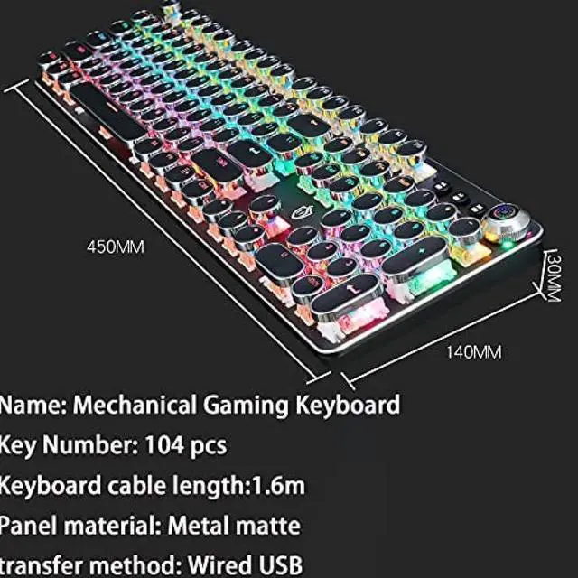 Alt view image 5 of 7 - Mechanical Keyboard LED Backlit Retro Typewriter Gaming Keyboard and Mouse Mouse Pad Combo USB Keyboard -Blue Switch 104 Keys Vintage Inspired Steampunk,White