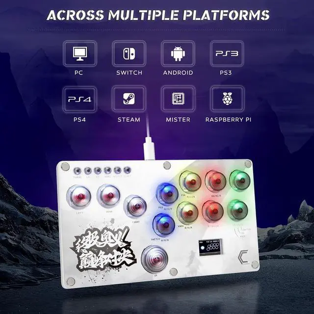 Alt view image 2 of 7 - Arcade Stick, Fighting Game Controller 16Keys All-Button Gamerfinger with Custom RGB & Turbo Functions,Arcade Controller Street Fight for PC/Ps3/Ps4/Switch Game Keyboard-Supports Hot Swap & SOCD