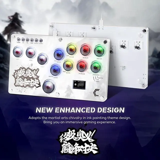 Alt view image 3 of 7 - Arcade Stick, Fighting Game Controller 16Keys All-Button Gamerfinger with Custom RGB & Turbo Functions,Arcade Controller Street Fight for PC/Ps3/Ps4/Switch Game Keyboard-Supports Hot Swap & SOCD