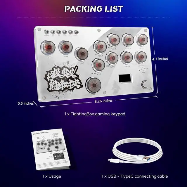 Alt view image 5 of 7 - Arcade Stick, Fighting Game Controller 16Keys All-Button Gamerfinger with Custom RGB & Turbo Functions,Arcade Controller Street Fight for PC/Ps3/Ps4/Switch Game Keyboard-Supports Hot Swap & SOCD