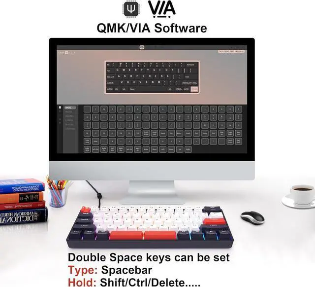 Alt view image 4 of 7 - MOLGRIA SKYLOONG GK61 Dual-Space RGB Backlit Gaming Keyboard with Hot Swappable Brown KTT Machinery Switches and Double-Shot Keycaps, QMK Set Tap-Hold Function Keys USB-C Wired Mechanical Keyboard