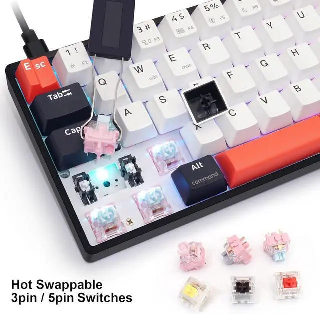 Alt view image 5 of 7 - MOLGRIA SKYLOONG GK61 Dual-Space RGB Backlit Gaming Keyboard with Hot Swappable Brown KTT Machinery Switches and Double-Shot Keycaps, QMK Set Tap-Hold Function Keys USB-C Wired Mechanical Keyboard