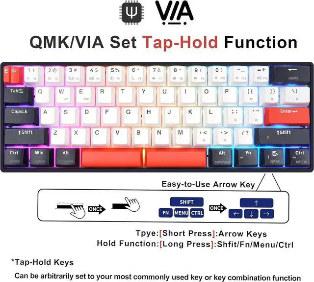 Alt view image 6 of 7 - MOLGRIA SKYLOONG GK61 Dual-Space RGB Backlit Gaming Keyboard with Hot Swappable Brown KTT Machinery Switches and Double-Shot Keycaps, QMK Set Tap-Hold Function Keys USB-C Wired Mechanical Keyboard