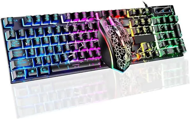 Main image of Guiheng Wired Crack Rainbow Gaming Keyboard and Mouse Combo, 104 Keys Light Up Mechanical Feeling Computer Keyboard, Wired Gaming Keyboard and Mouse for PC MAC Xbox Gamer(Black)