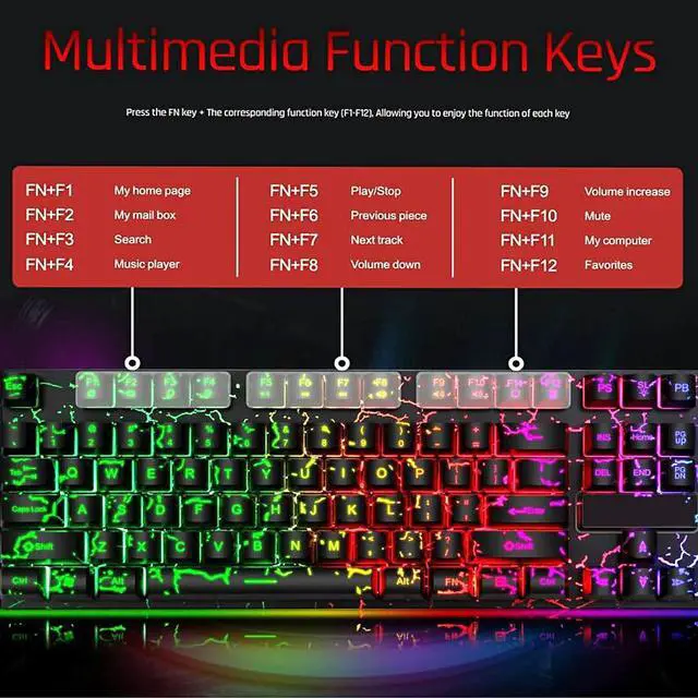 Alt view image 4 of 7 - Guiheng Wired Crack Rainbow Gaming Keyboard and Mouse Combo, 104 Keys Light Up Mechanical Feeling Computer Keyboard, Wired Gaming Keyboard and Mouse for PC MAC Xbox Gamer(Black)