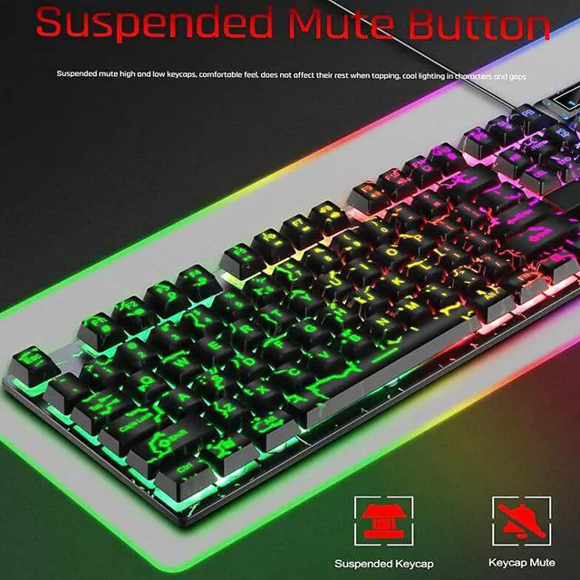 Alt view image 6 of 7 - Guiheng Wired Crack Rainbow Gaming Keyboard and Mouse Combo, 104 Keys Light Up Mechanical Feeling Computer Keyboard, Wired Gaming Keyboard and Mouse for PC MAC Xbox Gamer(Black)