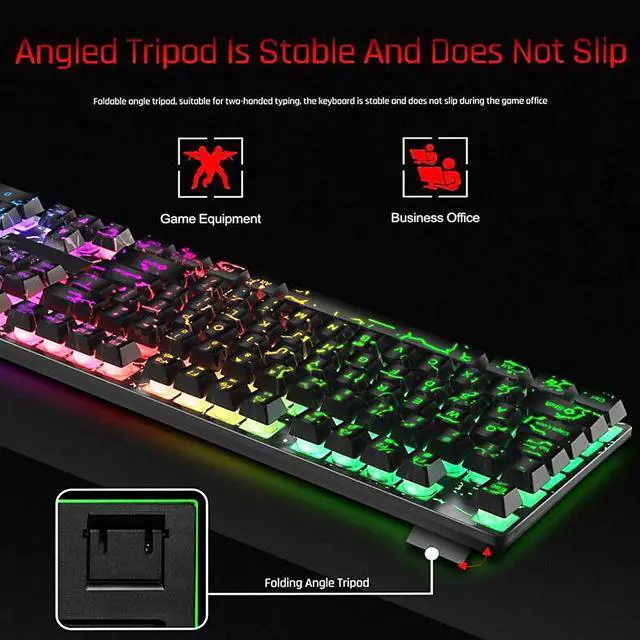 Alt view image 7 of 7 - Guiheng Wired Crack Rainbow Gaming Keyboard and Mouse Combo, 104 Keys Light Up Mechanical Feeling Computer Keyboard, Wired Gaming Keyboard and Mouse for PC MAC Xbox Gamer(Black)