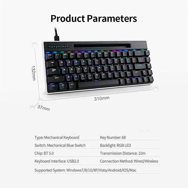 Alt view image 6 of 6 - Feiyx RGB Gaming Keyboard RGB LED Backlit Illuminated 68 Key Silent Keyboard with for Windows & Mac PC Gamers