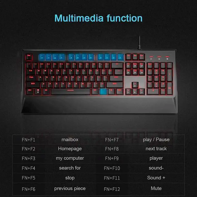 Alt view image 6 of 6 - XIXIDIAN Full Size Mechanical Gaming Keyboard, 104 Key Red Backlit Ultra-Slim Wired USB Keyboard,Ideal for Windows Mac Gaming