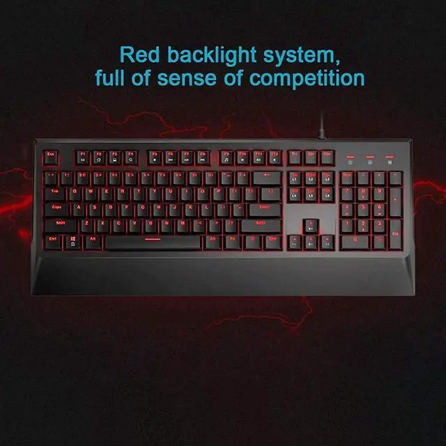 Alt view image 3 of 6 - XIXIDIAN Full Size Mechanical Gaming Keyboard, 104 Key Red Backlit Ultra-Slim Wired USB Keyboard,Ideal for Windows Mac Gaming