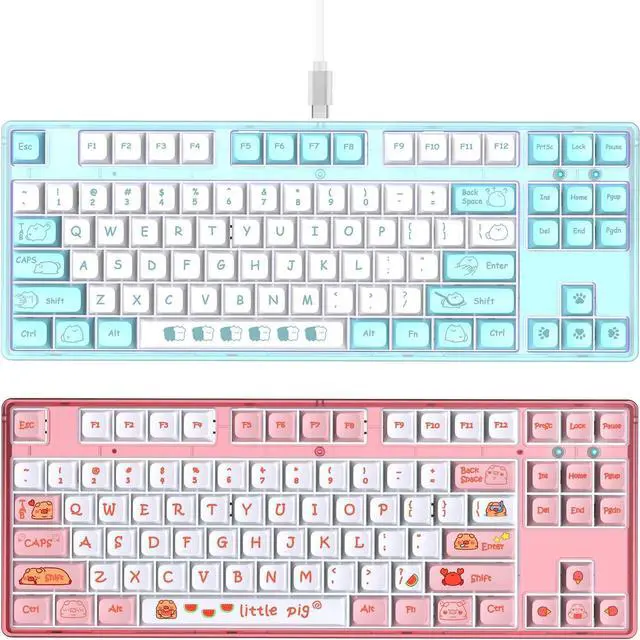 Alt view image 2 of 7 - Sleek 87 Keys Gaming Keyboard Unique Cartoon Pattern Wire USB Mechanical Keyboard Anti-Ghost Keyboard with Removable Cable