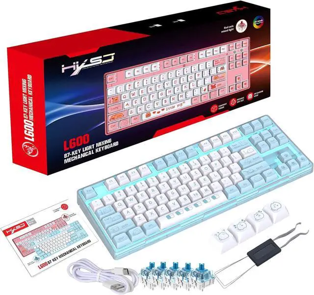 Main image of Sleek 87 Keys Gaming Keyboard Unique Cartoon Pattern Wire USB Mechanical Keyboard Anti-Ghost Keyboard with Removable Cable