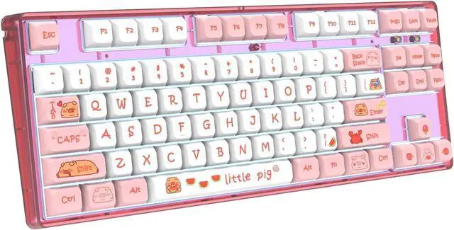 Alt view image 4 of 7 - Sleek 87 Keys Gaming Keyboard Unique Cartoon Pattern Wire USB Mechanical Keyboard Anti-Ghost Keyboard with Removable Cable