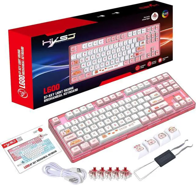 Alt view image 3 of 7 - Sleek 87 Keys Gaming Keyboard Unique Cartoon Pattern Wire USB Mechanical Keyboard Anti-Ghost Keyboard with Removable Cable