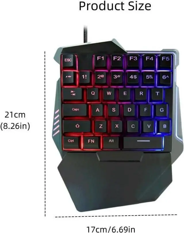 Alt view image 2 of 7 - One Handed Gaming Keyboard, 35 Keys Wired USB Mini Ergonomic Mechanical Gaming Keypad with RGB LED Backlit and a Wrist Rest for PC Laptop