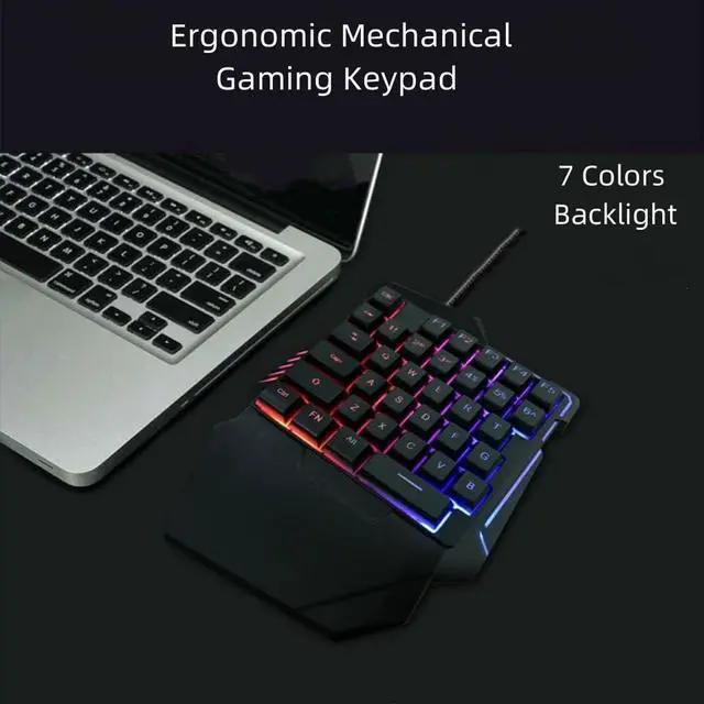Alt view image 4 of 7 - One Handed Gaming Keyboard, 35 Keys Wired USB Mini Ergonomic Mechanical Gaming Keypad with RGB LED Backlit and a Wrist Rest for PC Laptop