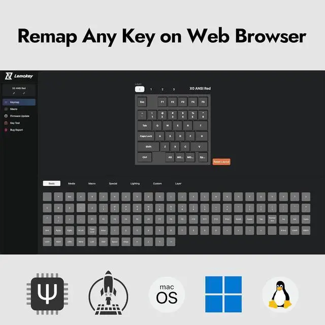 Alt view image 2 of 7 - LEMOKEY X0 One Handed Gaming Keyboard, 35 Keys North-Facing Red Backlit Wired QMK Keypad, Silicone Palm Rest, Shine-Through Double-Shot Keycaps with Linear Red Mechanical Switch for Windows/Linux