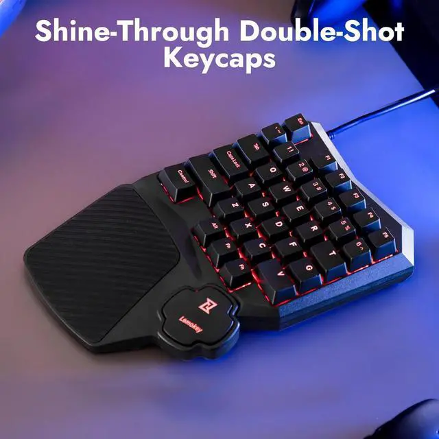 Alt view image 4 of 7 - LEMOKEY X0 One Handed Gaming Keyboard, 35 Keys North-Facing Red Backlit Wired QMK Keypad, Silicone Palm Rest, Shine-Through Double-Shot Keycaps with Linear Red Mechanical Switch for Windows/Linux