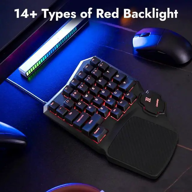Alt view image 5 of 7 - LEMOKEY X0 One Handed Gaming Keyboard, 35 Keys North-Facing Red Backlit Wired QMK Keypad, Silicone Palm Rest, Shine-Through Double-Shot Keycaps with Linear Red Mechanical Switch for Windows/Linux