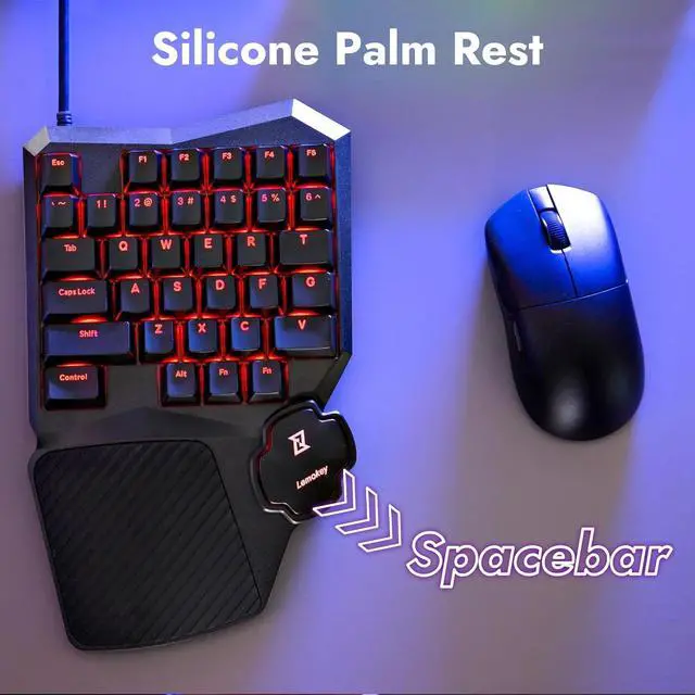 Alt view image 6 of 7 - LEMOKEY X0 One Handed Gaming Keyboard, 35 Keys North-Facing Red Backlit Wired QMK Keypad, Silicone Palm Rest, Shine-Through Double-Shot Keycaps with Linear Red Mechanical Switch for Windows/Linux