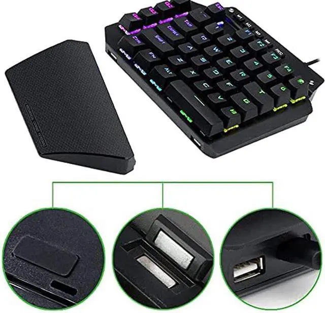 Alt view image 6 of 6 - One Hand RGB Gaming Keyboard,USB Wired Rainbow Letters Glow Single Hand Keypad, with Wrist Rest Support Multimedia Keys, Backlit Ergonomic Mechanical Feeling