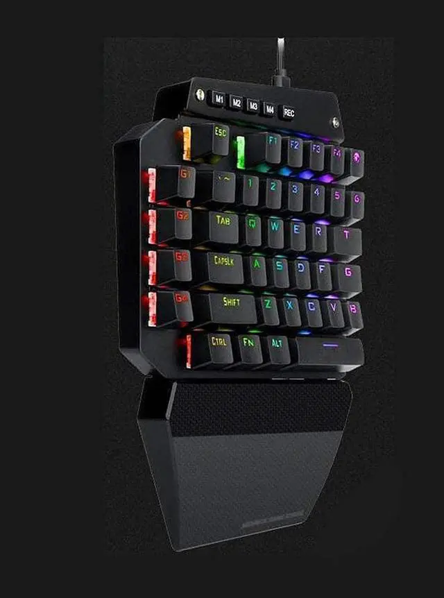 Alt view image 4 of 6 - One Hand RGB Gaming Keyboard,USB Wired Rainbow Letters Glow Single Hand Keypad, with Wrist Rest Support Multimedia Keys, Backlit Ergonomic Mechanical Feeling