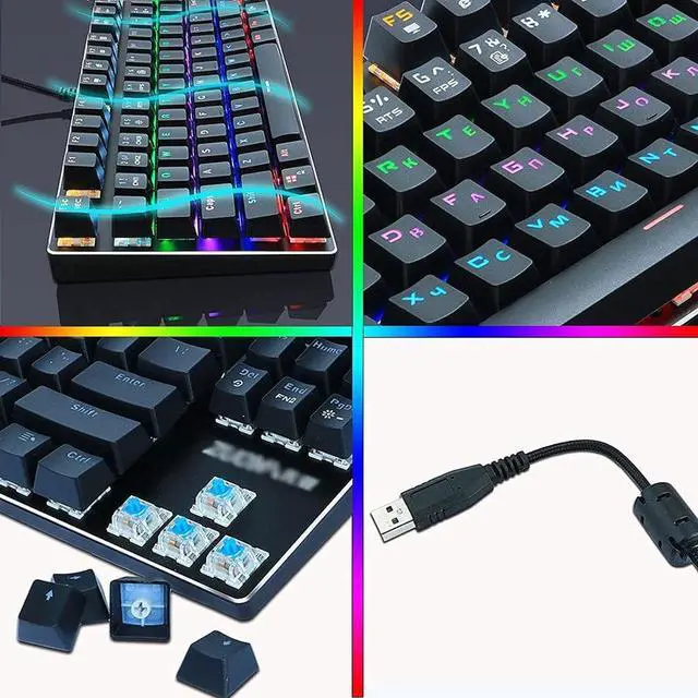 Alt view image 6 of 7 - Mechanical Gaming Keyboard, Compact 87 Keys Mechanical Computer Keyboard Rainbow LED Backlit for PC Gamers