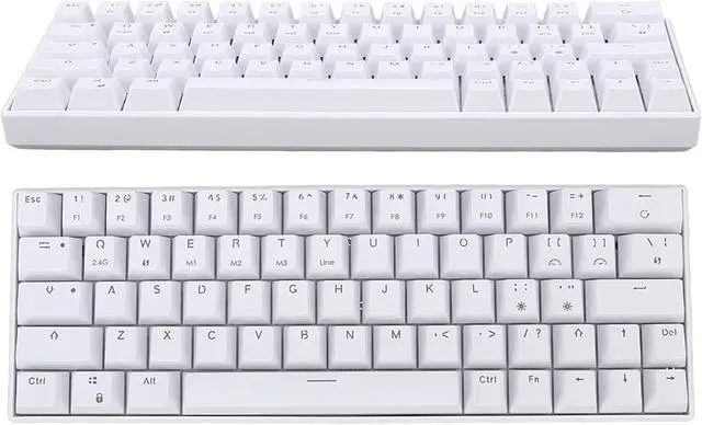 Alt view image 5 of 7 - 64 Keys Mechanical Keyboard Gaming Keyboard, Triple Modes Type C Wired Connection Pure White Keyboard with Backlight, Rechargeable Portable Computer Keyboard Support Shortcut