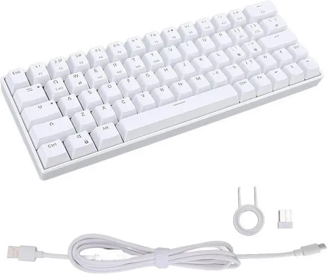 Alt view image 2 of 7 - 64 Keys Mechanical Keyboard Gaming Keyboard, Triple Modes Type C Wired Connection Pure White Keyboard with Backlight, Rechargeable Portable Computer Keyboard Support Shortcut