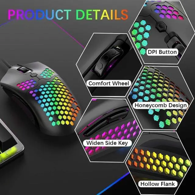 Alt view image 3 of 7 - Gaming Keyboard and Mouse and Mouse Pad,Wired Rainbow Backlit Mechanical Keyboard,Superlight RGB Gaming Mouse,12000DPI Optical Sensor,6 Programmable Buttons Mice for PC Gamers(Black)