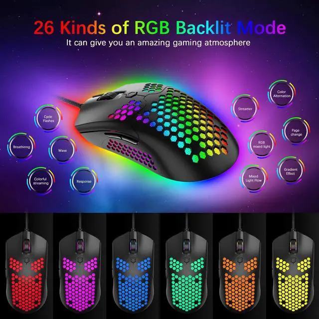 Alt view image 5 of 7 - Gaming Keyboard and Mouse and Mouse Pad,Wired Rainbow Backlit Mechanical Keyboard,Superlight RGB Gaming Mouse,12000DPI Optical Sensor,6 Programmable Buttons Mice for PC Gamers(Black)