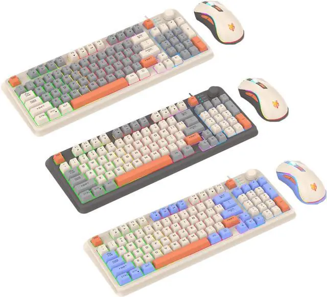 Alt view image 3 of 7 - LINLIJIA 94 Keys Layout Gaming Keyboard and Mouse Combo Colorful Lighting 3 Color Matching Keycap USB with Knob Gaming Keyboard and Mouse Set 75% Layout Lightweight Mouse Professional Gaming