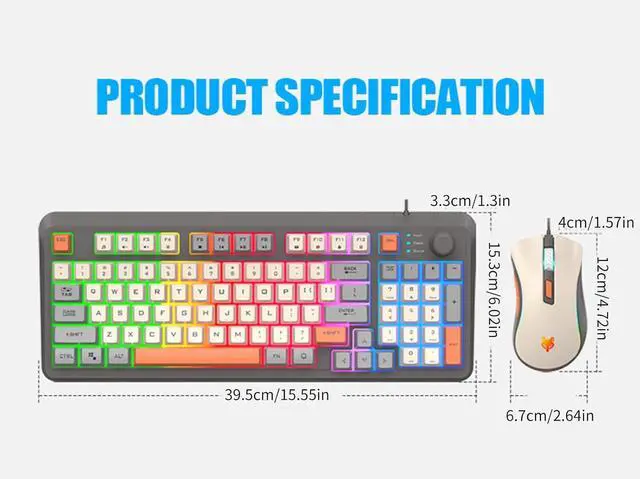 Alt view image 5 of 7 - LINLIJIA 94 Keys Layout Gaming Keyboard and Mouse Combo Colorful Lighting 3 Color Matching Keycap USB with Knob Gaming Keyboard and Mouse Set 75% Layout Lightweight Mouse Professional Gaming