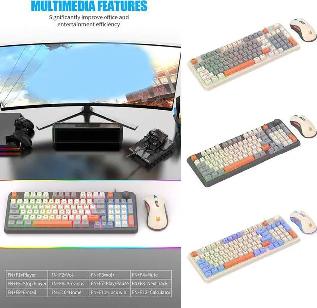 Alt view image 4 of 7 - LINLIJIA 94 Keys Layout Gaming Keyboard and Mouse Combo Colorful Lighting 3 Color Matching Keycap USB with Knob Gaming Keyboard and Mouse Set 75% Layout Lightweight Mouse Professional Gaming