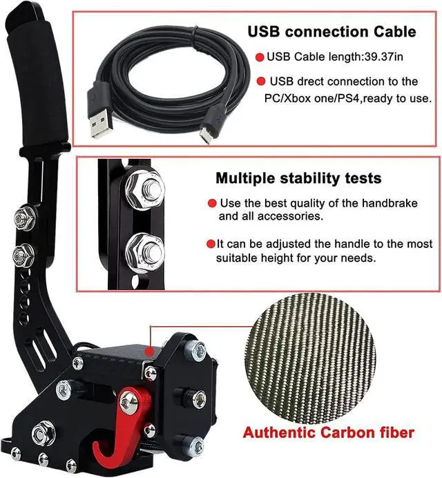 Alt view image 4 of 7 - 2 in 1 PC Sim Racing Game Handbrake - USB Plug and Play, High Accuracy, Compatible with G27 G25 G29 T500 T300, (Black)