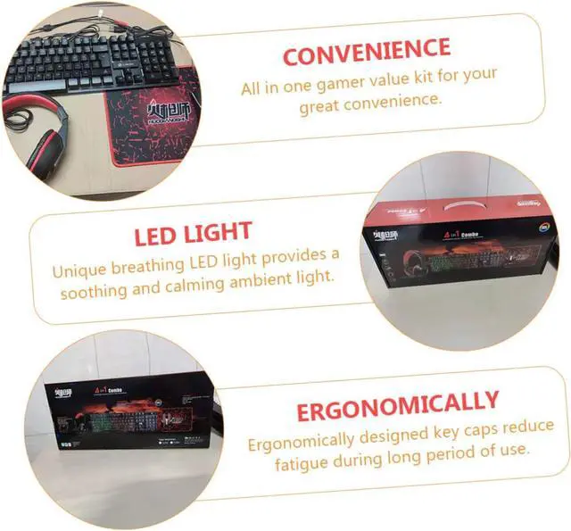 Alt view image 7 of 7 - Uonlytech 1set Wired Gaming Keys Backlit Keyboard Ergonomic Mouse Gaming Headset Mouse Pad