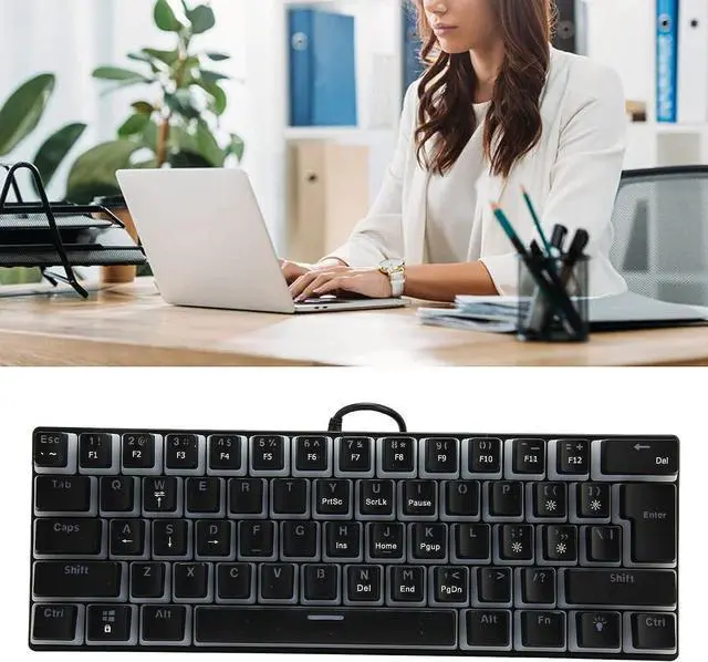 Alt view image 6 of 7 - PATINS Portable 60% Mechanical Gaming Keyboard, 61 Keys RGB Backlit Compact USB Wired Mechanical Keyboard, Hot Swappable Blue Switch Mini Keyboard for PC Gamer, Office