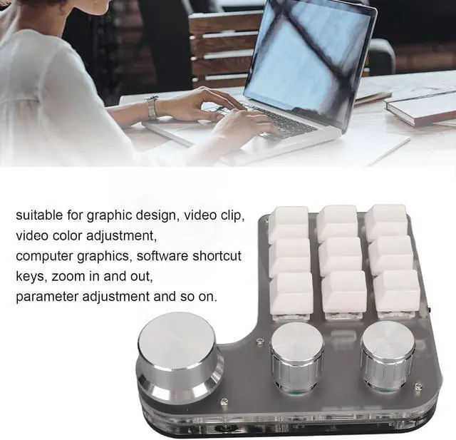 Alt view image 3 of 7 - Programming Macro Keypad, 9 Keys Mechanical Gaming Keyboard with 3 Knobs, RGB Backlit One Handed Macro Custom Keypad for Computer Gaming Software (White)