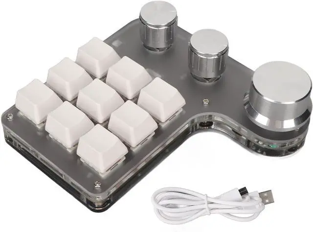 Alt view image 7 of 7 - Programming Macro Keypad, 9 Keys Mechanical Gaming Keyboard with 3 Knobs, RGB Backlit One Handed Macro Custom Keypad for Computer Gaming Software (White)