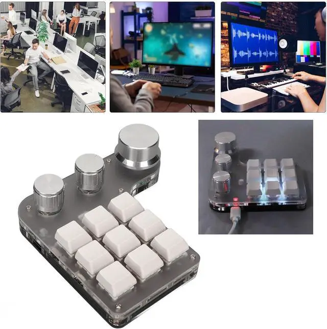 Alt view image 5 of 7 - Programming Macro Keypad, 9 Keys Mechanical Gaming Keyboard with 3 Knobs, RGB Backlit One Handed Macro Custom Keypad for Computer Gaming Software (White)