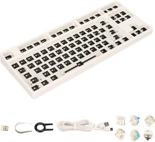 Main image of KOSDFOGE 87 Keys RGB Modular Mechanical Keyboard, TKL Wired Gaming DIY Kit W/Hot Swap Switch Sockets ABS Aluminum Alloy Modular Mechanical Keyboard for DIY(White)