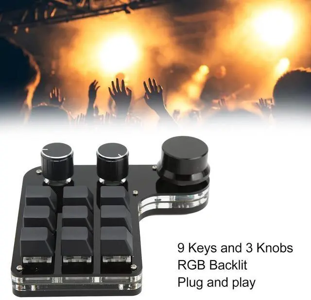 Alt view image 2 of 7 - Mini Gaming Keypad 9 Keys, One Handed Programmable Keyboards with RGB Backlit and 3 Knobs, Compatible for Window Only, Easy to Use